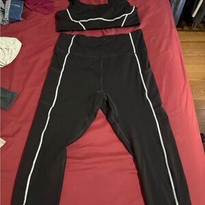 FP Movement by Free People Black Leggings with White Piping